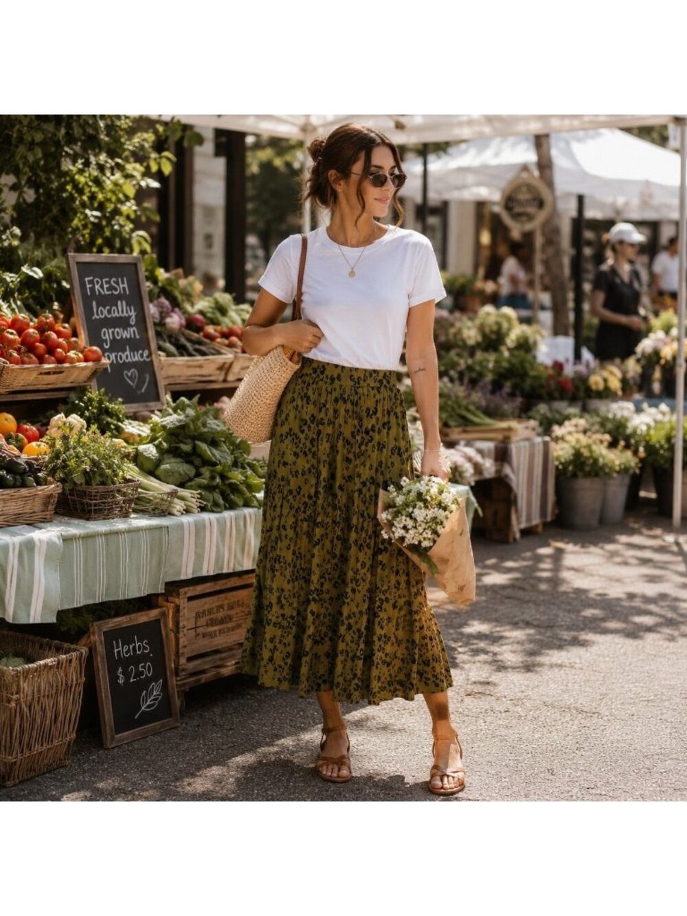 Garnet Hill Animal Print Green Crinkle Maxi Womens Skirt